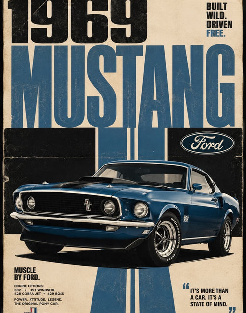 1969 Mustang Vintage Poster Retro